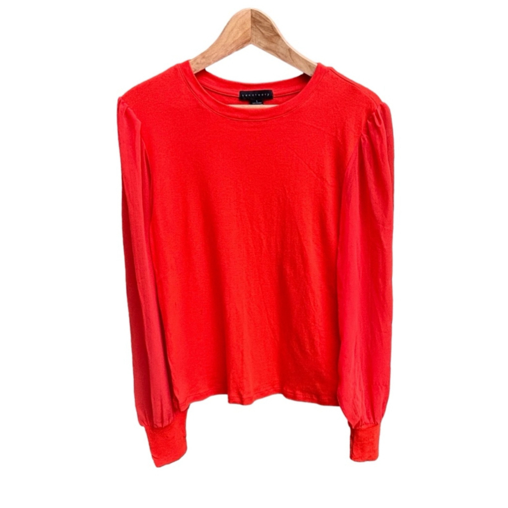 Sanctuary Long Sheer Sleeve Crew Neck Tunic Style Top Woman’s Size Large